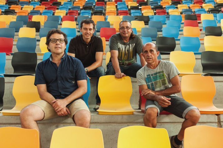 D'esquerra a dreta: Jordi Mallol, Jordi Sentís, Josep M. Pasqual i Quico Pino, a les graderies de la TAP (foto: David Oliete)