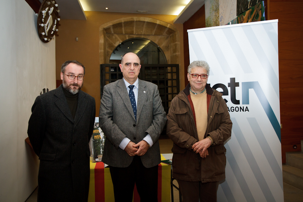 Jordi Jaria, Francesc Xavier Grau i Josep Sánchez Cervello, al primer debat del cicle Diàlegs 2014 (Foto: David Oliete).
