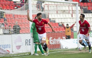 Pablo Mari celebra el seu primer gol aquesta temporada. Foto:Nàstic