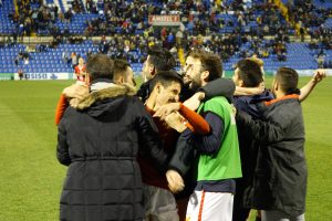 Celebració del tercer gol marcat per Rayco. Foto:JAL 