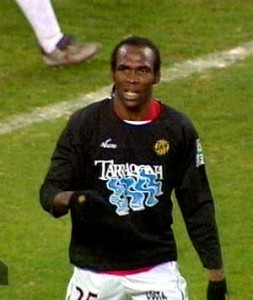 Ekpoki després de marcar a Gijón i donar la victòria al Nàstic Foto: Nasticdetarragona.com