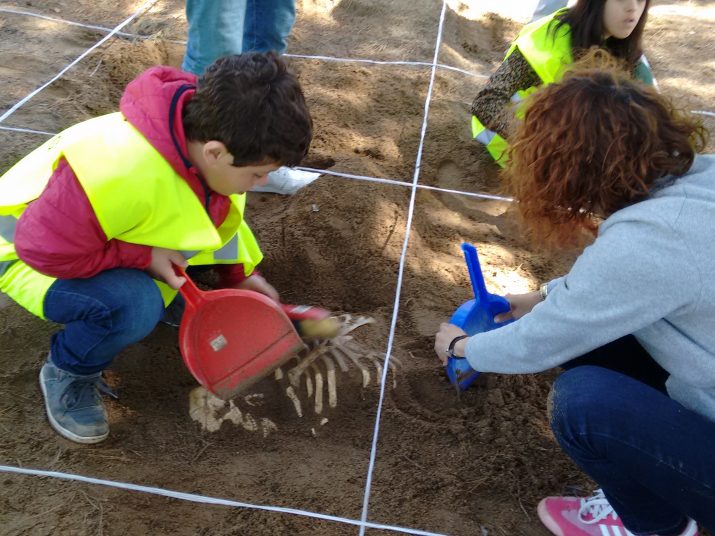Taller d’arqueologia consistent en una excavació. Foto: Escola Solc.  
